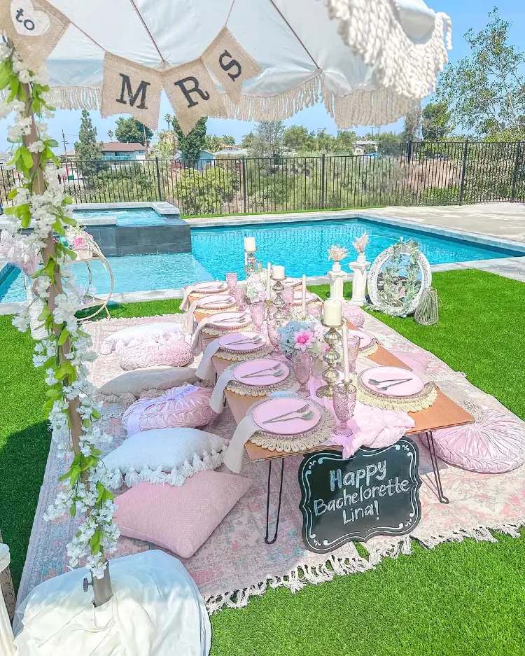 5. Blush Pink & Boho Poolside Picnic Lounge